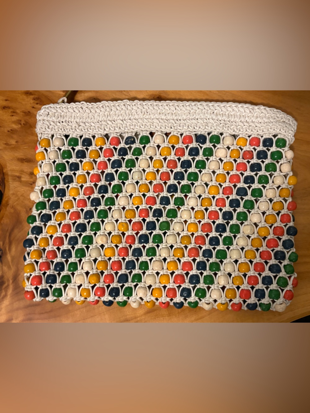 Madewell White Crochet clutch with Multicolor Wooden Beads